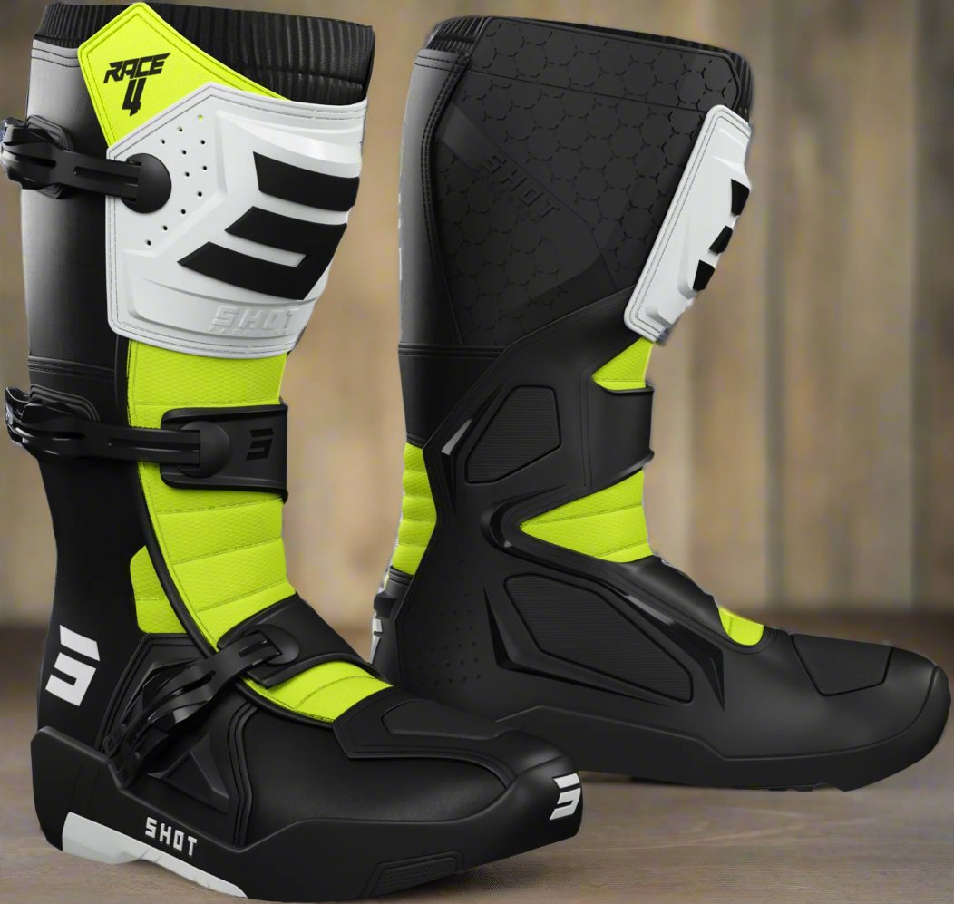 botas-shot-race-4-pretas-brancas-amarelas-neon