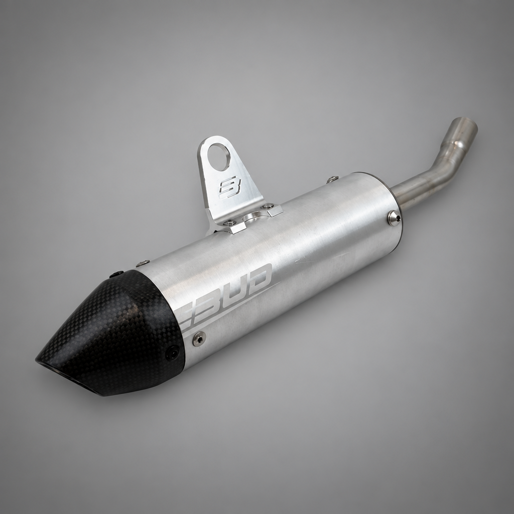 Ponteira de escape BUD Racing Rafale YZ 125 com fundo cinzento