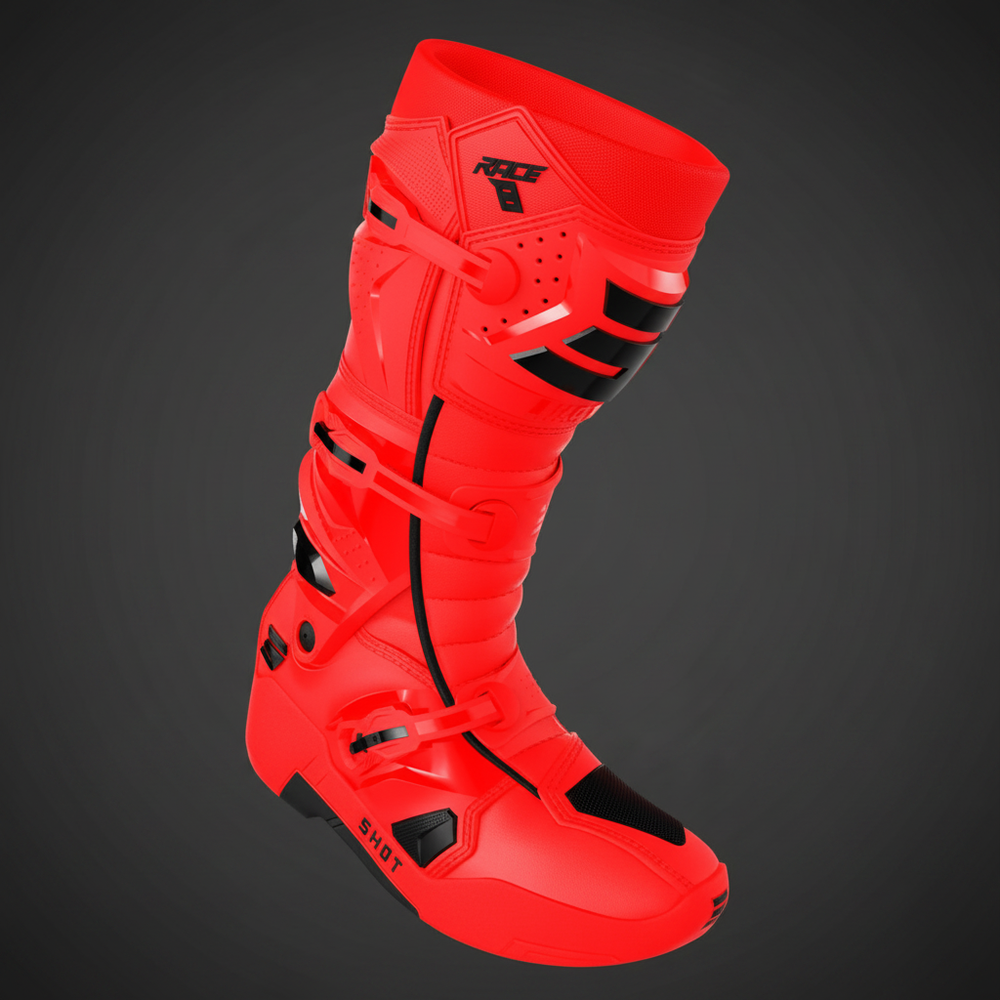 Botas Shot Race 8 Red frente - fundo garagem